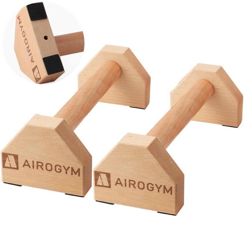 airogym Push-up Stand, 2 PCS Wood Pushup Bars Non-Slip Base Exercise Home Workout Equipment, 30CM Wooden Parallettes Handle Stands Grip for Men Strength Training, Planks Calisthenics - Image 1